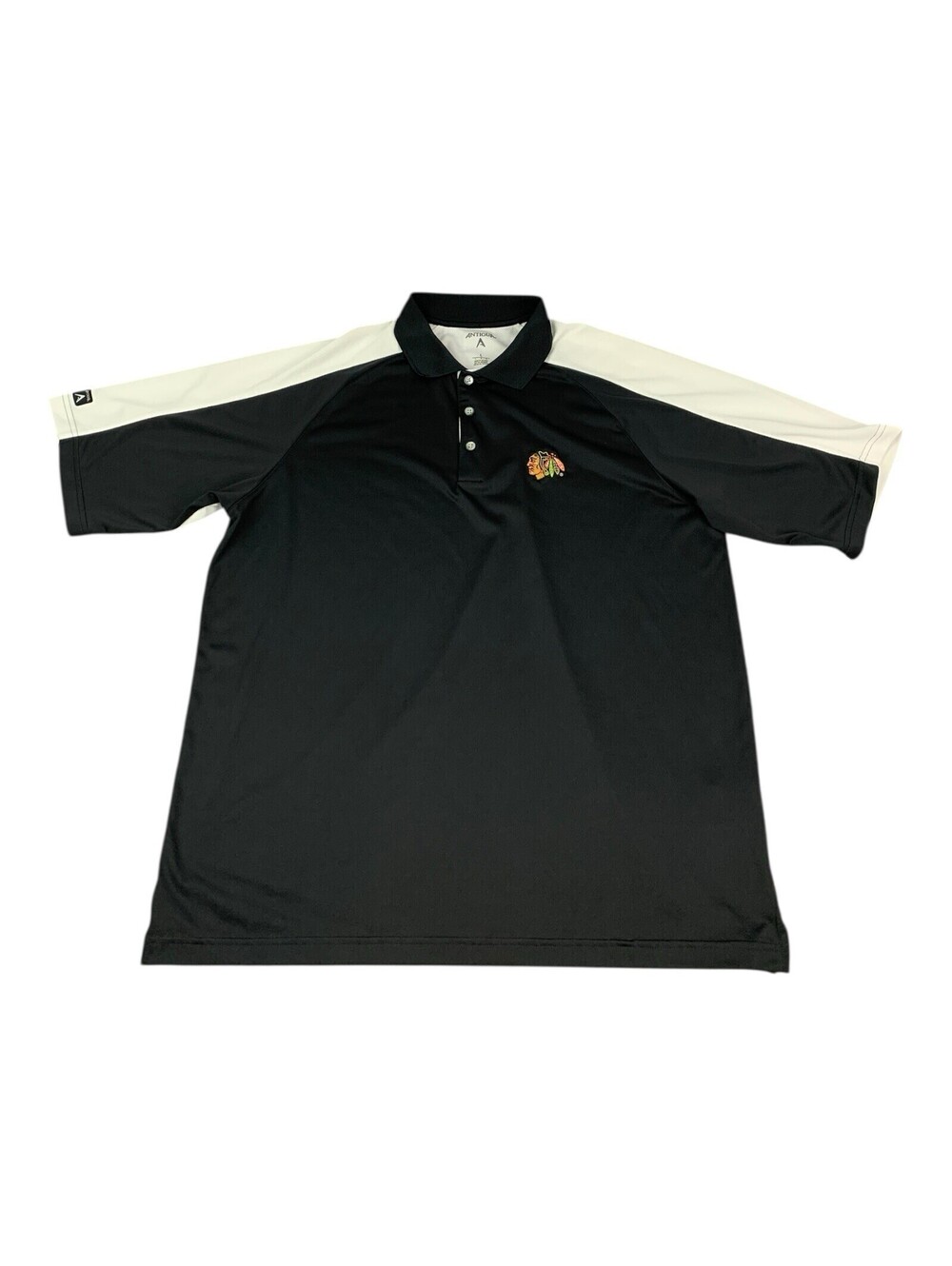 Chicago Blackhawks Polo Shirt, Black, Short Sleeves, Antigua, Men’s Size Large